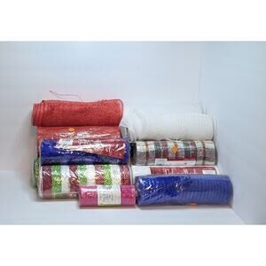Colorful Deco Mesh Roll Lot Red White Plaid Blue Wreath Craft Supply